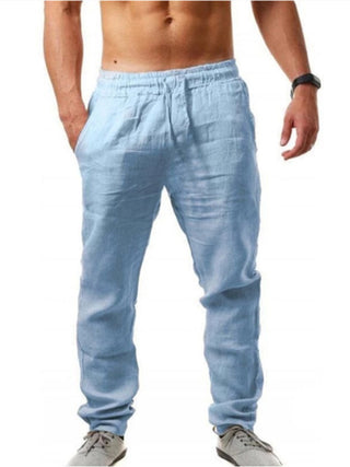 Men's Solid Color Drawstring Waist Linen Pants