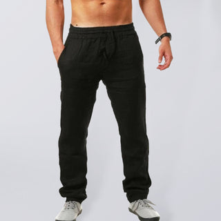 Men's Solid Color Drawstring Waist Linen Pants