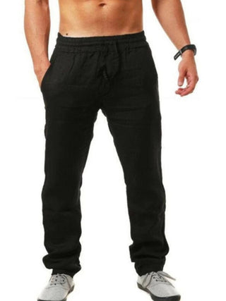 Men's Solid Color Drawstring Waist Linen Pants