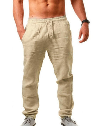 Men's Solid Color Drawstring Waist Linen Pants