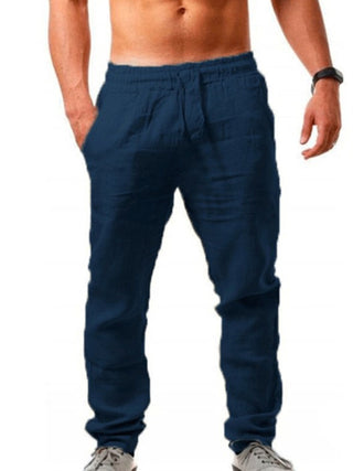 Men's Solid Color Drawstring Waist Linen Pants