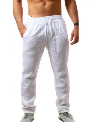 Men's Solid Color Drawstring Waist Linen Pants