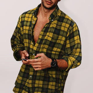 Men's check collar casual long sleeve shirt