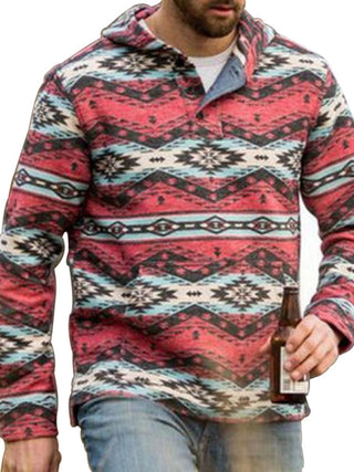 Men's Retro Geometric Print Button Up Hoodie