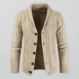 Men's Solid Color Shawl Collar Cable Stitch Cardigan