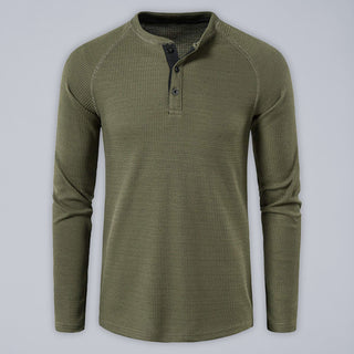 Men's solid-color basic button-down long-sleeve T-shirt