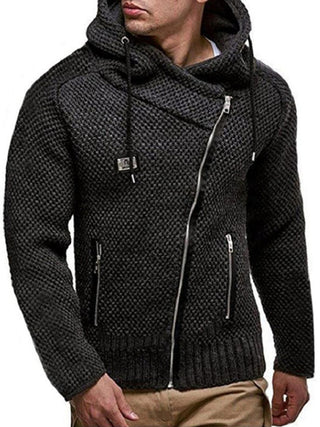 Men's Diagonal Zipper Hooded Slim Fit Sweater Cardigan