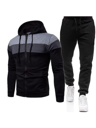 Men's color block long sleeve hooded sweatshirt sets