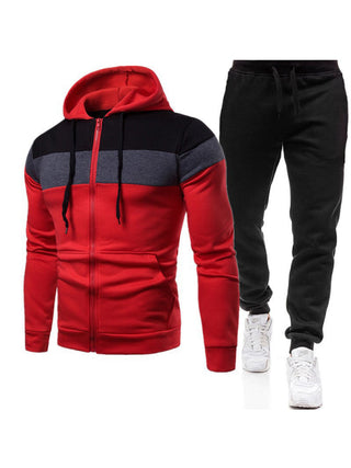 Men's color block long sleeve hooded sweatshirt sets