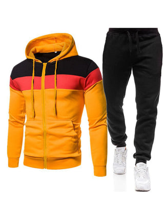 Men's color block long sleeve hooded sweatshirt sets