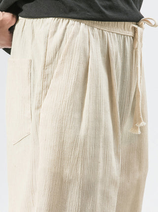 Men's woven cotton and linen casual harem trousers