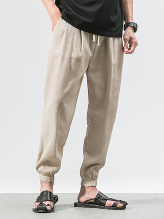 Men's woven cotton and linen casual harem trousers