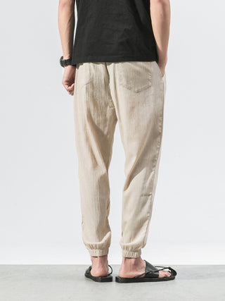 Men's woven cotton and linen casual harem trousers