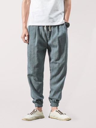 Men's woven cotton and linen casual harem trousers