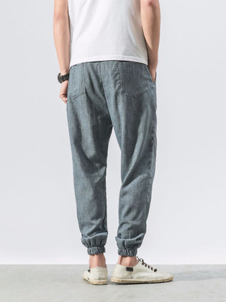 Men's woven cotton and linen casual harem trousers