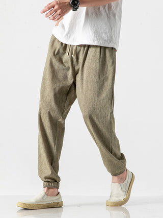 Men's woven cotton and linen casual harem trousers