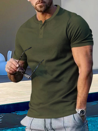 Men's Short Sleeve Henley Round Neck Slim Fit Athletic T-Shirt