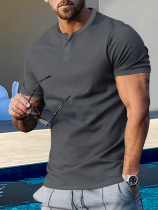 Men's Short Sleeve Henley Round Neck Slim Fit Athletic T-Shirt