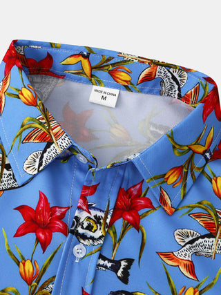 Men's Floral Print Design Sleeve Beach Vacation Shirt