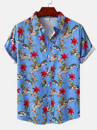 Men's Floral Print Design Sleeve Beach Vacation Shirt