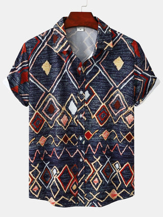 Men's Floral Print Design Sleeve Beach Vacation Shirt