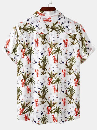 Men's Floral Print Design Sleeve Beach Vacation Shirt