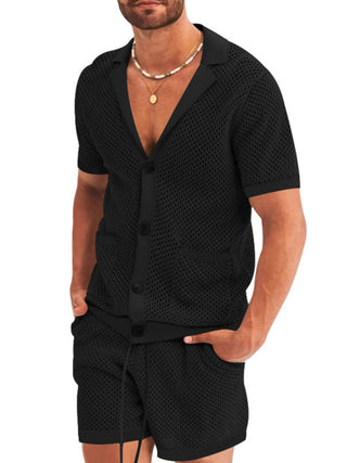 Short-sleeved shorts Knit lapel cardigan Short-sleeved men's suit