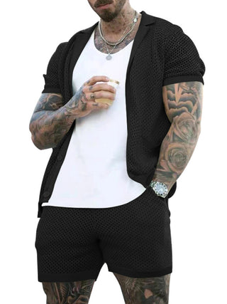 Short-sleeved shorts Knit lapel cardigan Short-sleeved men's suit