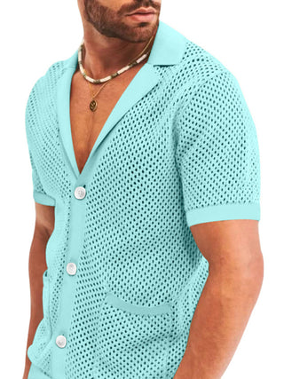 Short-sleeved shorts Knit lapel cardigan Short-sleeved men's suit