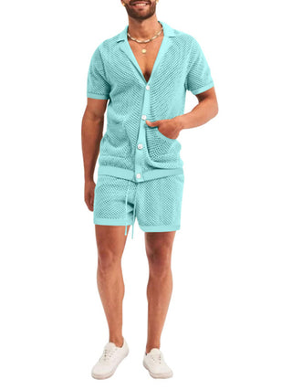 Short-sleeved shorts Knit lapel cardigan Short-sleeved men's suit