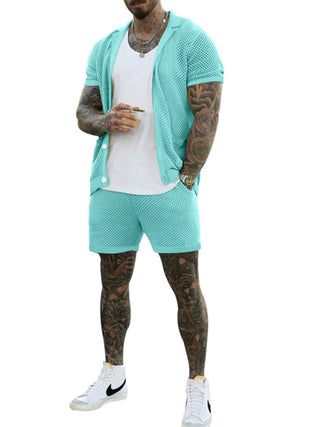 Short-sleeved shorts Knit lapel cardigan Short-sleeved men's suit