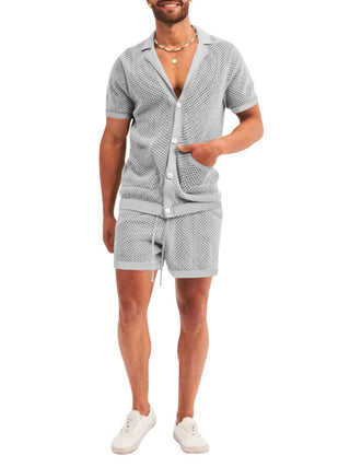 Short-sleeved shorts Knit lapel cardigan Short-sleeved men's suit