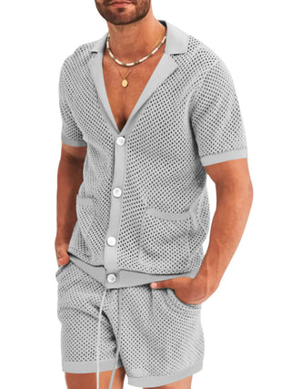 Short-sleeved shorts Knit lapel cardigan Short-sleeved men's suit