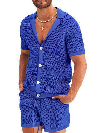 Short-sleeved shorts Knit lapel cardigan Short-sleeved men's suit