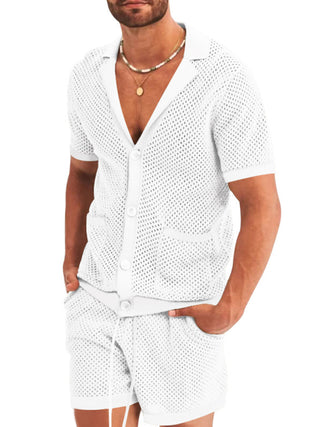 Short-sleeved shorts Knit lapel cardigan Short-sleeved men's suit