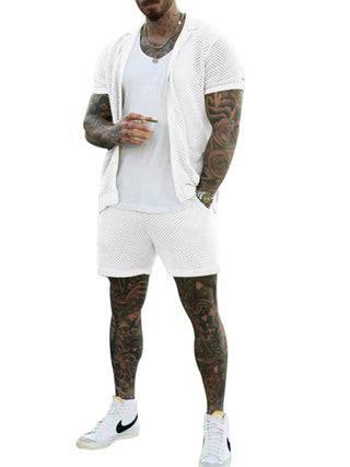 Short-sleeved shorts Knit lapel cardigan Short-sleeved men's suit