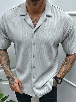 Men's new solid color short-sleeved shirt men's casual cardigan