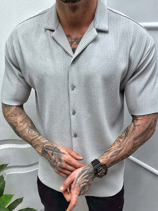 Men's new solid color short-sleeved shirt men's casual cardigan