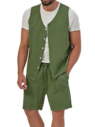 Men's Sleeveless Cardigan and Shorts Set