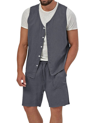 Men's Sleeveless Cardigan and Shorts Set