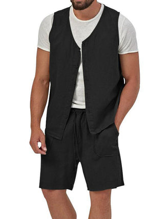 Men's Sleeveless Cardigan and Shorts Set