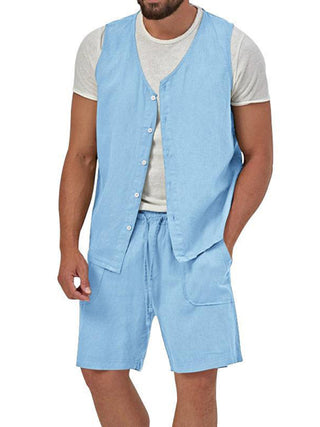 Men's Sleeveless Cardigan and Shorts Set