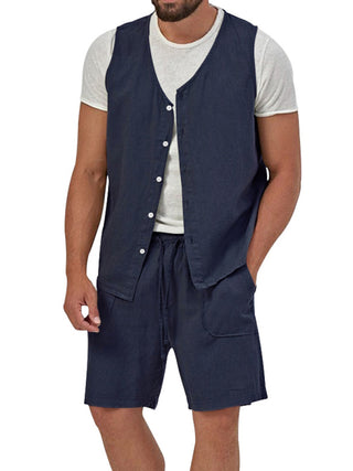 Men's Sleeveless Cardigan and Shorts Set