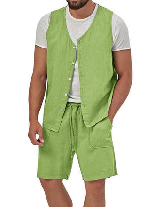 Men's Sleeveless Cardigan and Shorts Set