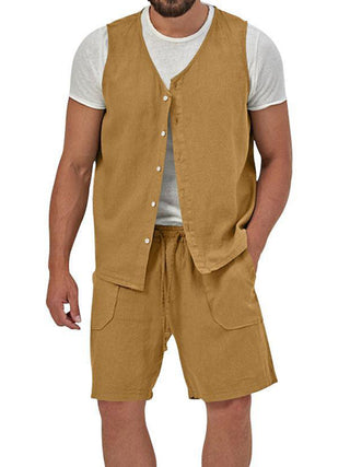 Men's Sleeveless Cardigan and Shorts Set