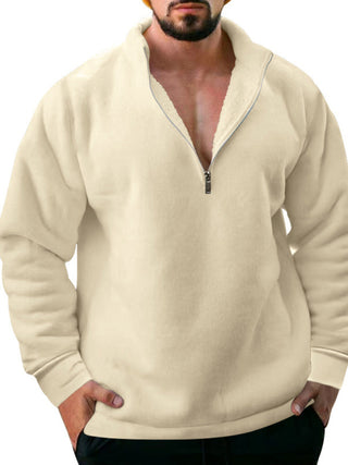 Fleece Zipped Stand Collar Hoodie for Men