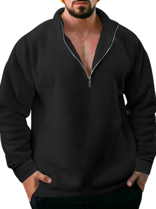 Fleece Zipped Stand Collar Hoodie for Men