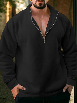 Fleece Zipped Stand Collar Hoodie for Men