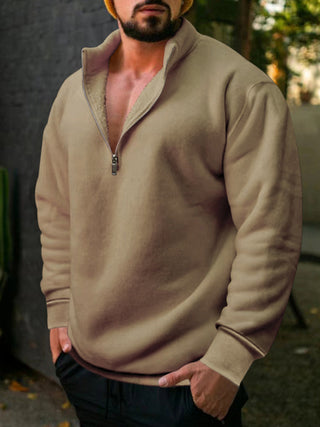 Fleece Zipped Stand Collar Hoodie for Men