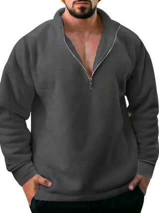 Fleece Zipped Stand Collar Hoodie for Men